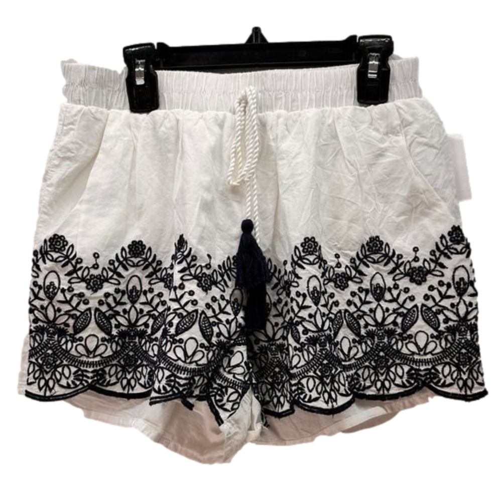 CHARLOTTE RUSSE  white shorts women small linen blend navy floral embroidery